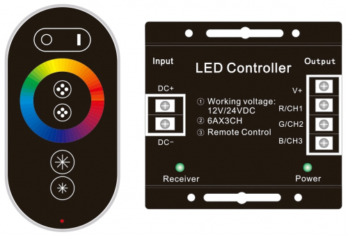 Fita LED 12V 216W RGB 6 Com botão RF Telecomando e comando com painel tátil