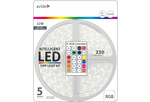 Fita LED Blister 12V 22W SMD5050 30LED endereçável IC RGB IP65 5m + Prg.Telecomando