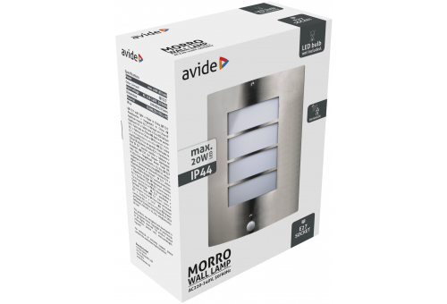 Lampă de perete 1xE27 cu senzor PIR IP44 Satin Nichel Morro Avide