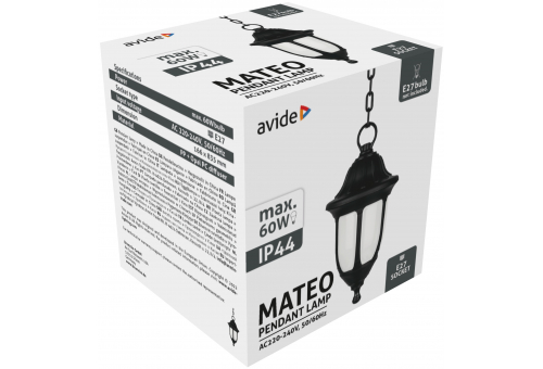 Exterior Candeeiro pendurado Mateo 1xE27 Preto IP44