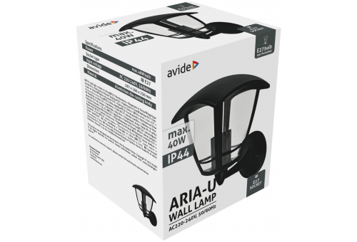 Candeeiro de parede exterior Aria-U 1xE27 Preto IP44