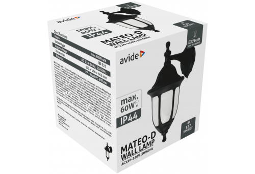 Candeeiro de parede exterior Mateo-D 1xE27 Preto IP44